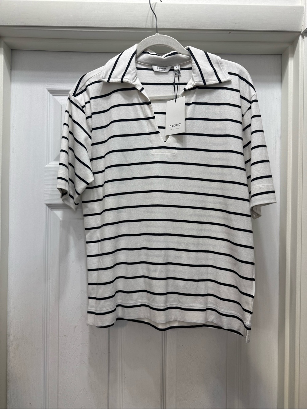 Women's Collared Stripe Polo Tee - White/Black
